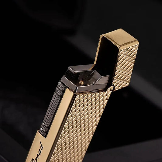Dunhill Style Diamond Cut Butane Lighter with textured design on a black background