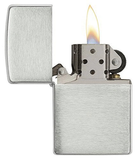 Zippo lighter with flame on a white background
