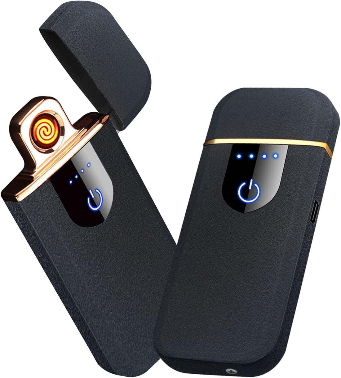 Two Electric Lighters and one of them is open for flame 