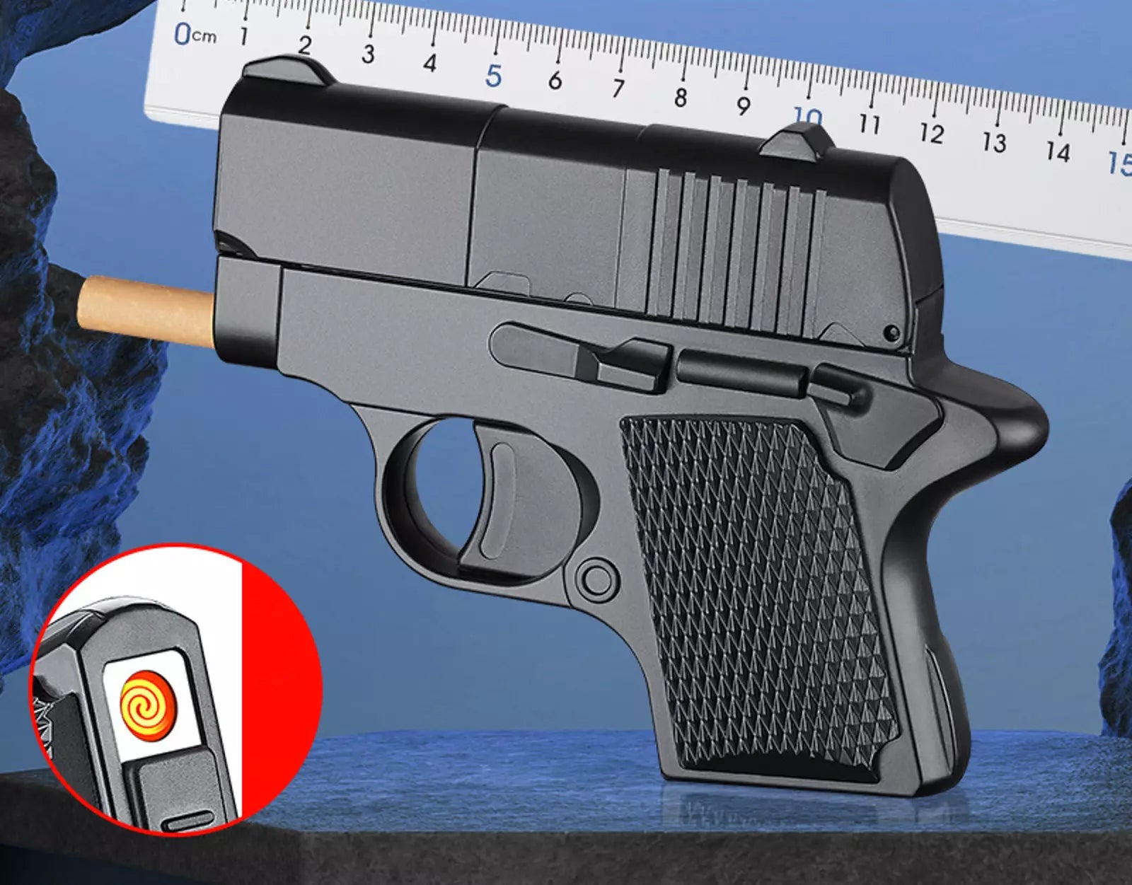 2 in 1 Gun Lighter with Cigarette Case