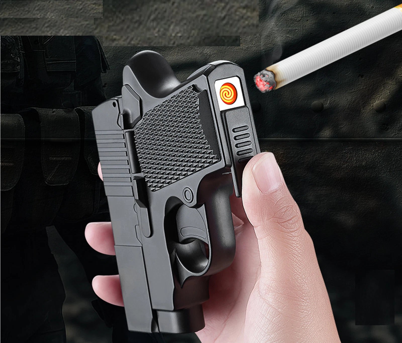 2 in 1 Gun Lighter with Cigarette Case