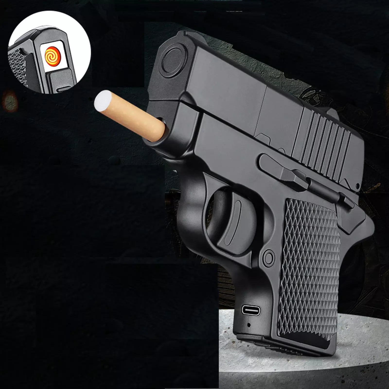 2 in 1 Gun Lighter with Cigarette Case
