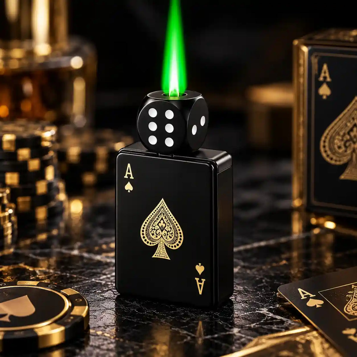 Rotating Green Flame Metal Poker Design Lighter 