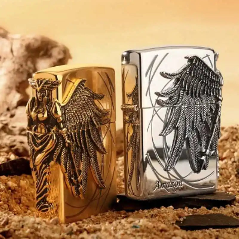 two Amazon Zippo Lighter silver and golden