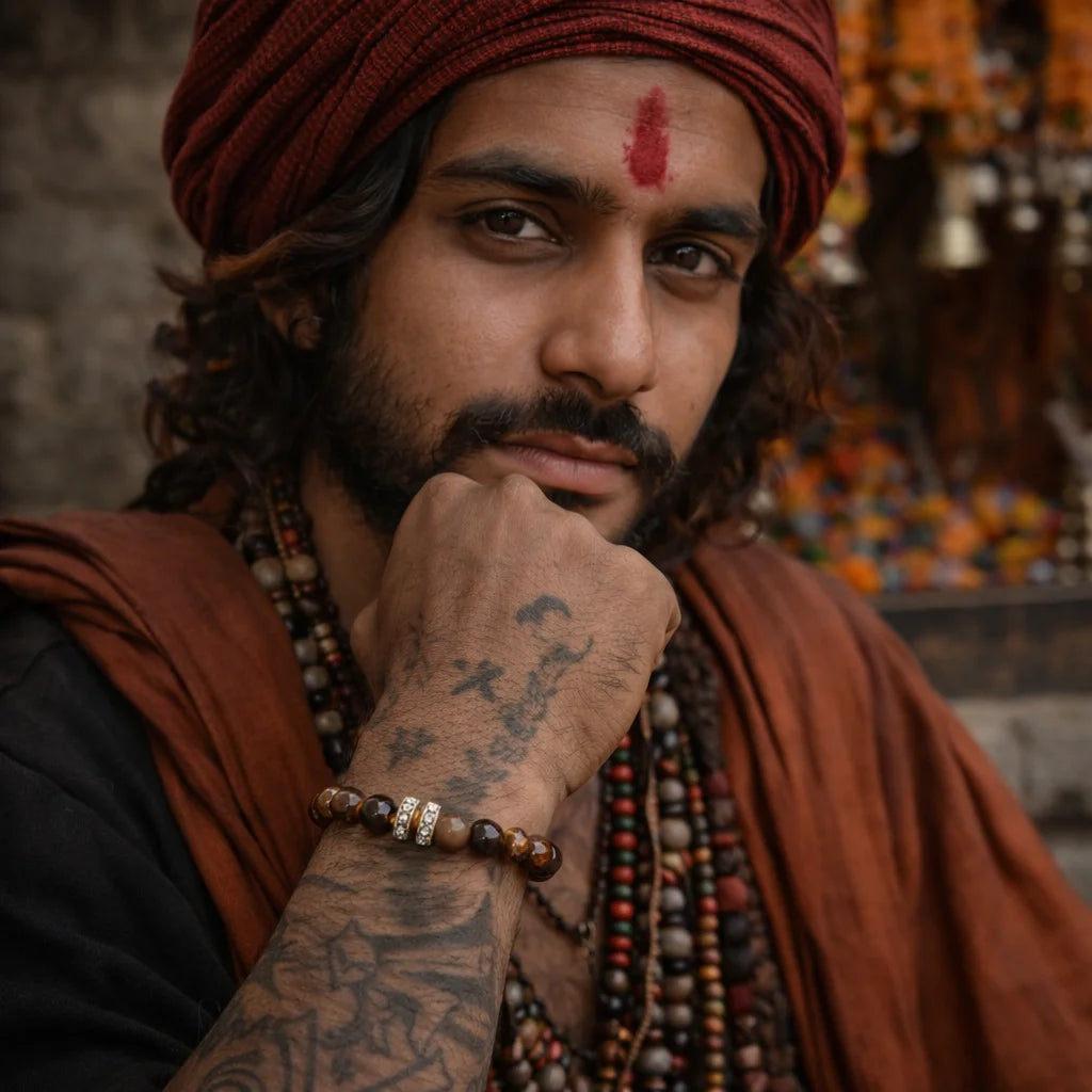 Brown Agate Beaded Bracelet with Crystal Spacer