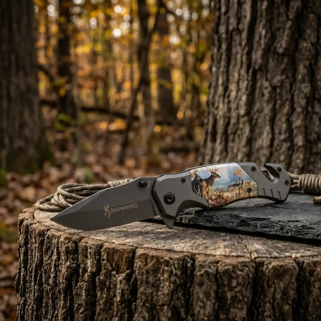 Browning x78 knife in jungle on top of wood