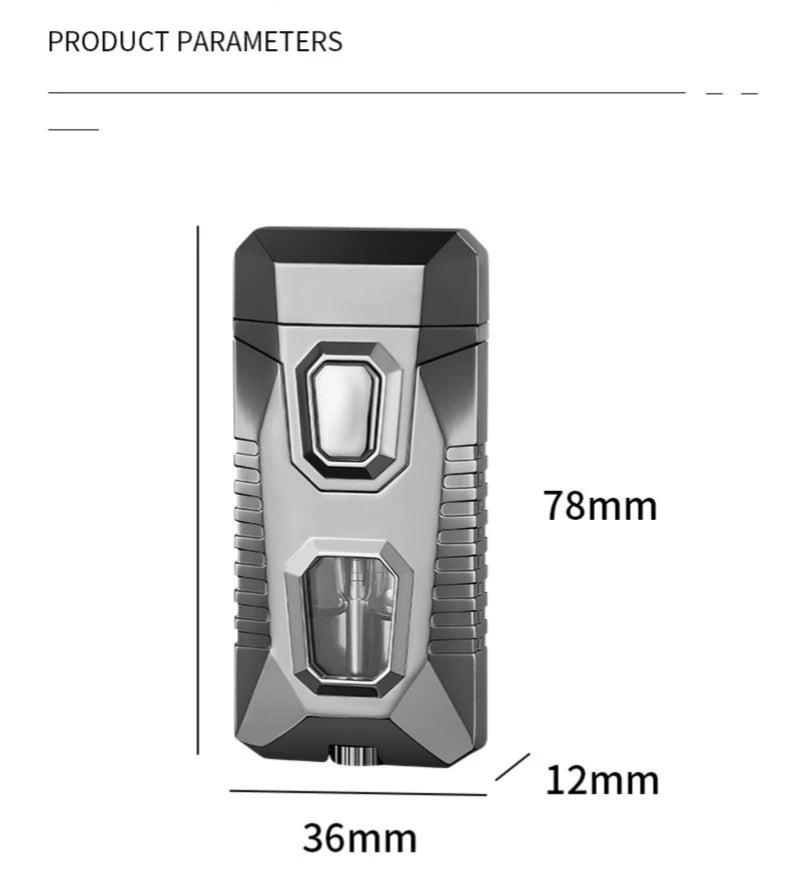 Double Flame Lighter with dimensions 