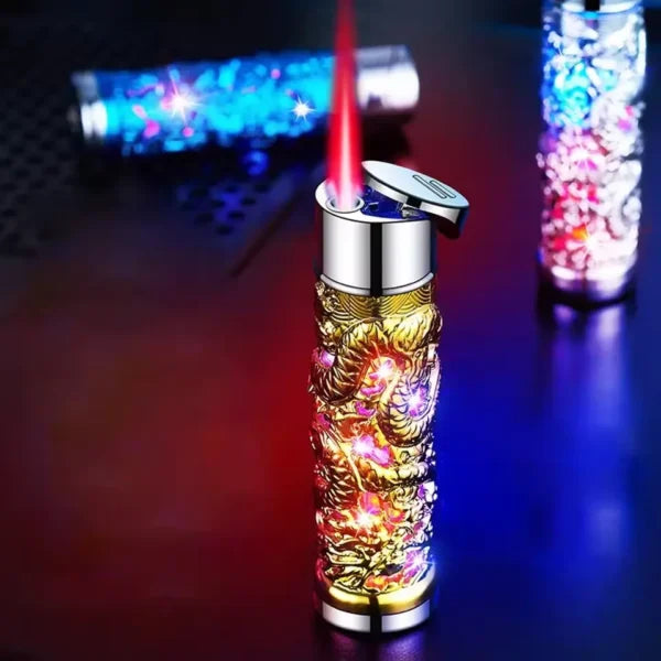 Decorative lighter with dragon design on a dark background