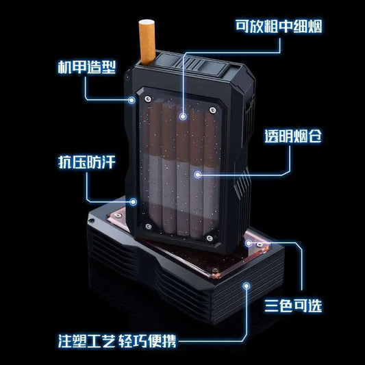 Cigarette Case with labeled features on a black background