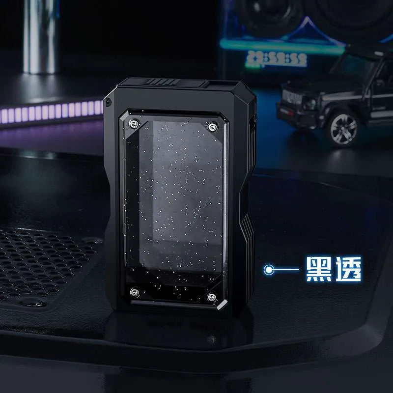 Cigarette Case with labeled features on a black background