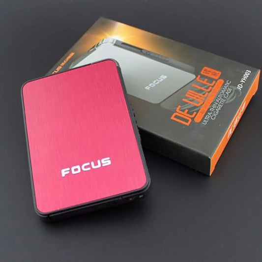 Pink FOCUS Cigarette Case product JD-YH003 with packaging on a dark background