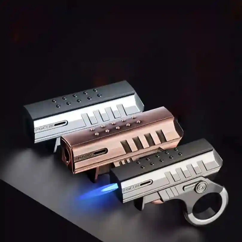 Three futuristic lighters with different designs on a dark background