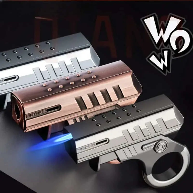 Metallic lighter with 'W' logo on a dark background