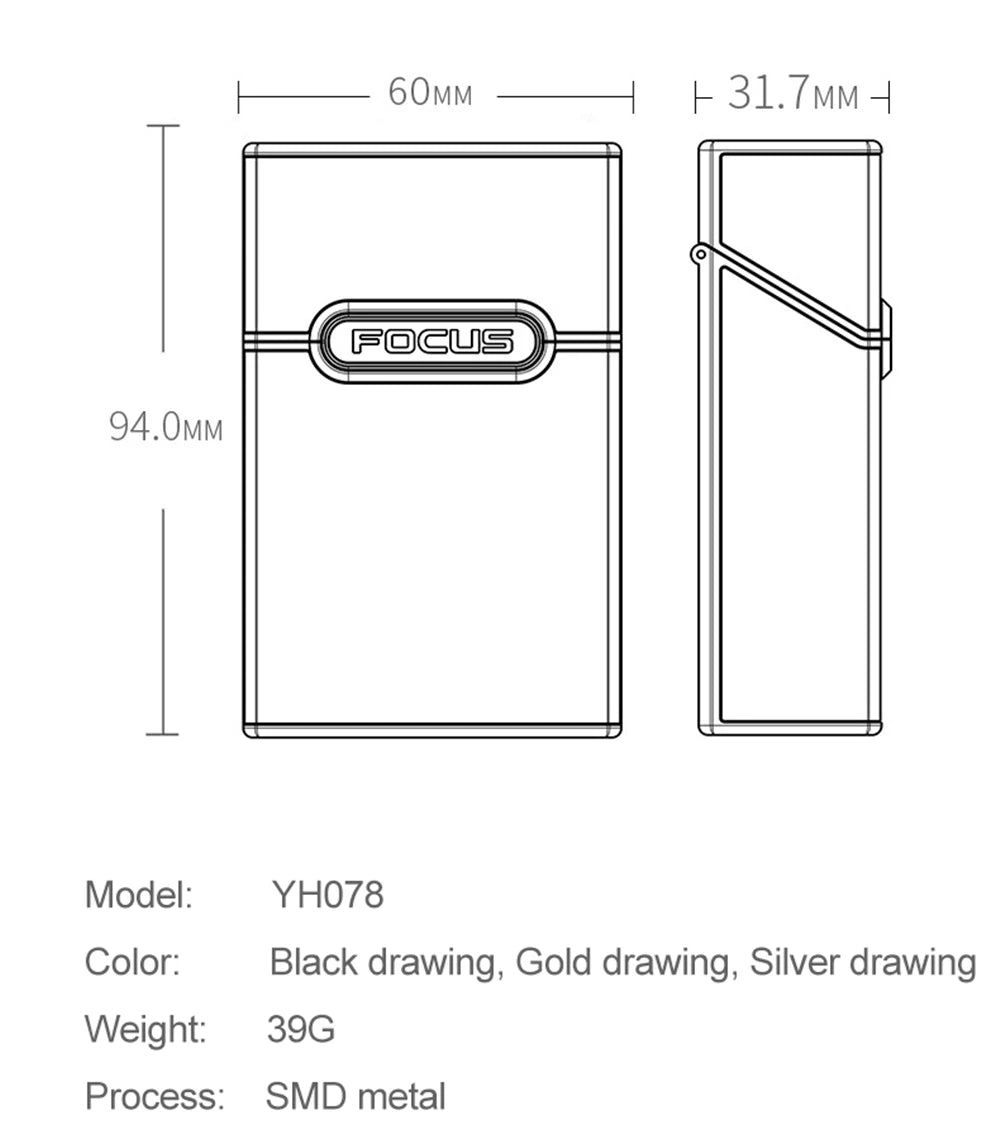 showing focus cig cases measurements