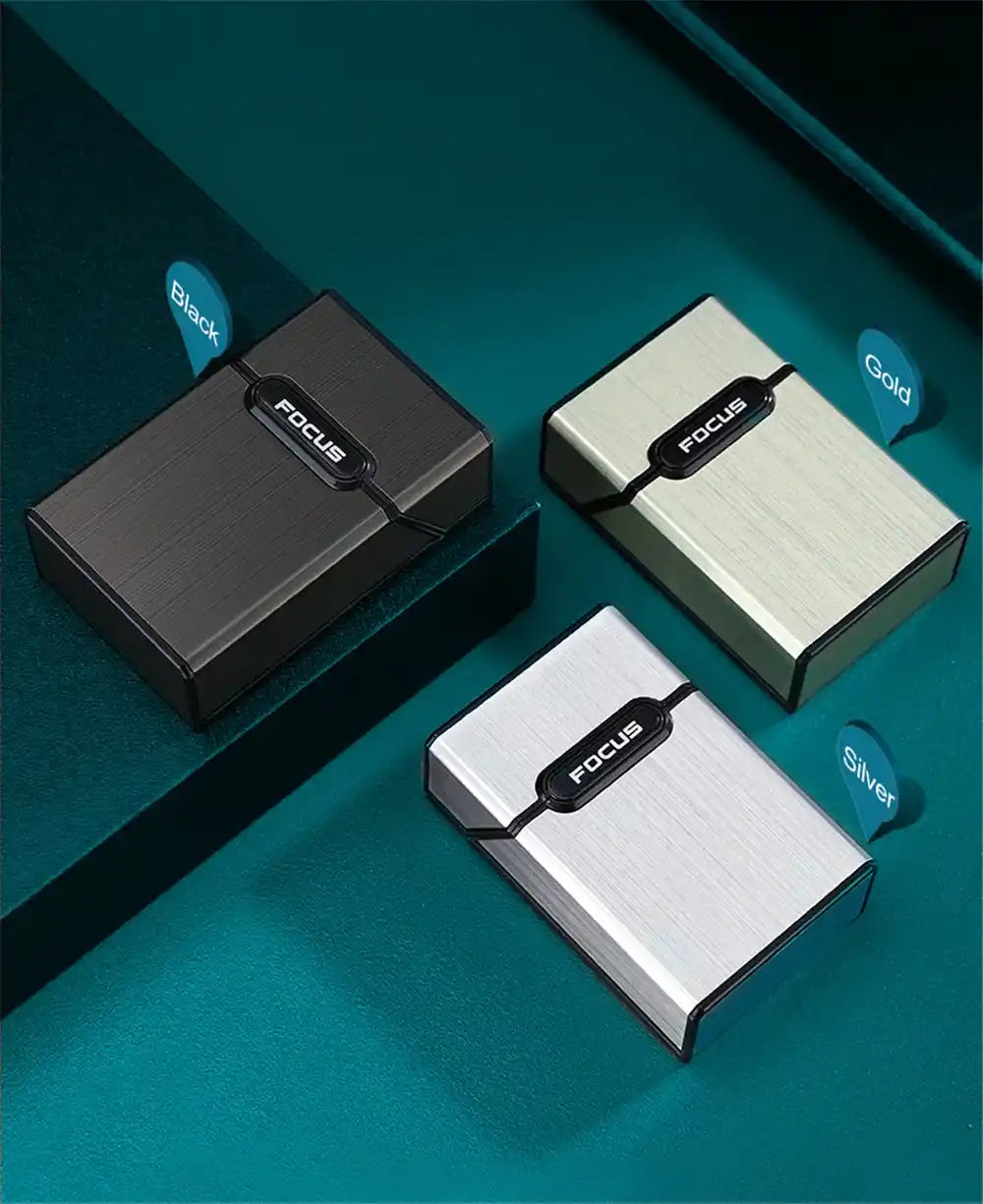 showing focus cigarette case in three color
