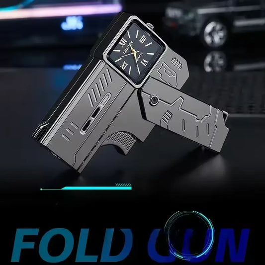 Folding Gun Shape Lighter with Clock