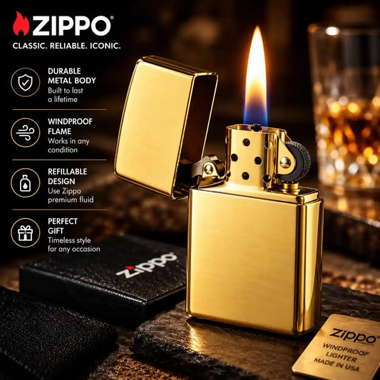 Golden Zippo Lighter – Classic Windproof Flip-Top | Premium Metal Finish | Buy in Pakistan