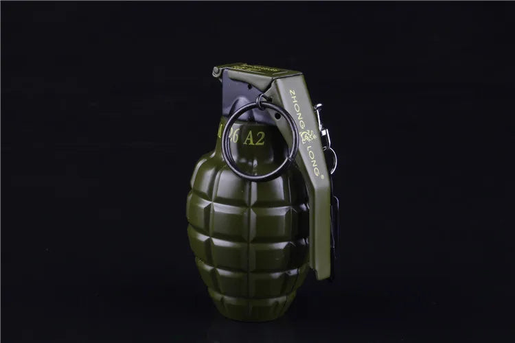 Green grenade Lighter with 'A2' marking on a black background