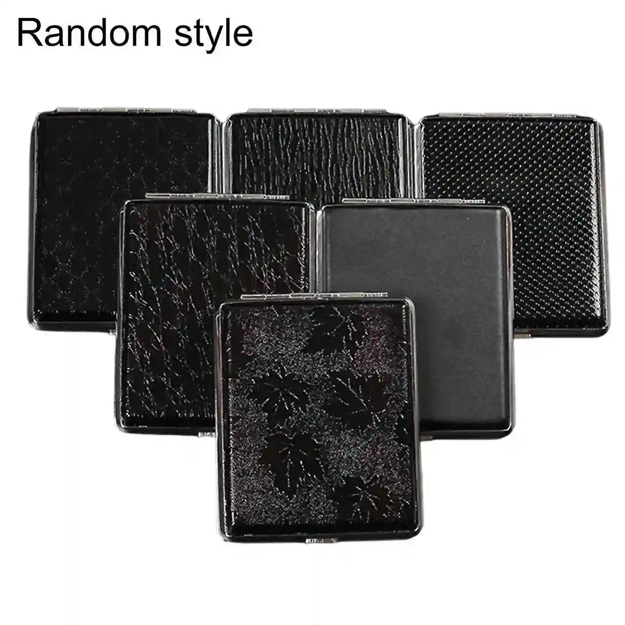 Set of black textured cig case on a white background