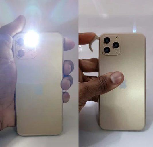 Two Iphone smartphone showing lighter and flashlight