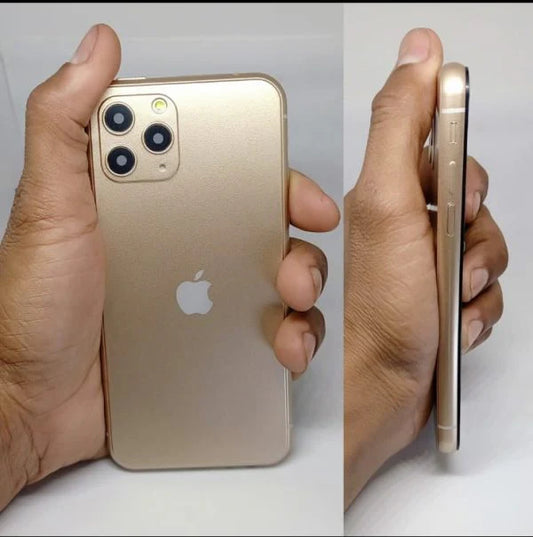Gold iPhone Lighter held in a hand, showing back and side views.