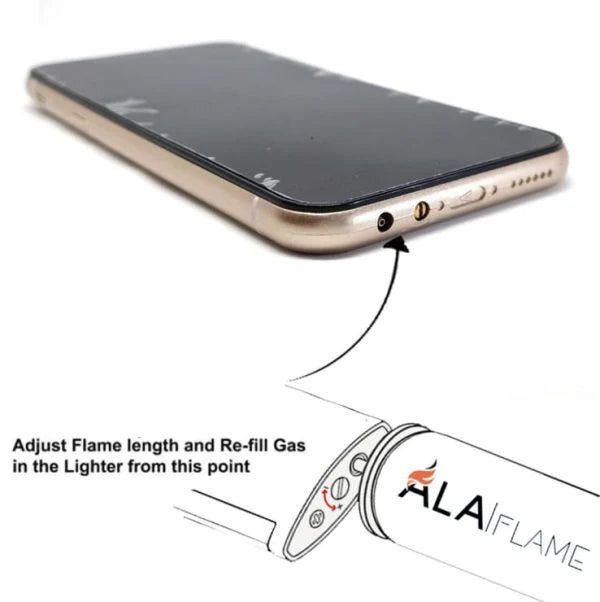 Iphone lighter showing Gas re-fill on a white background.