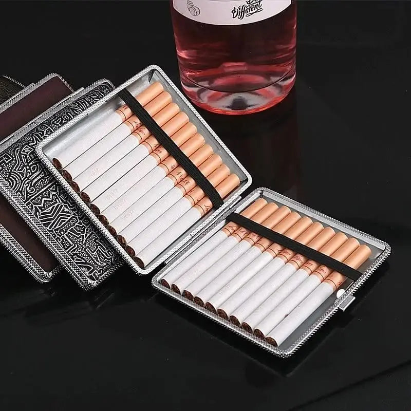 Open cigarette case with cigarettes