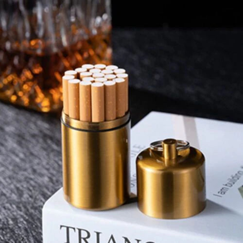 Metal Round Cigarette Case with Keychain