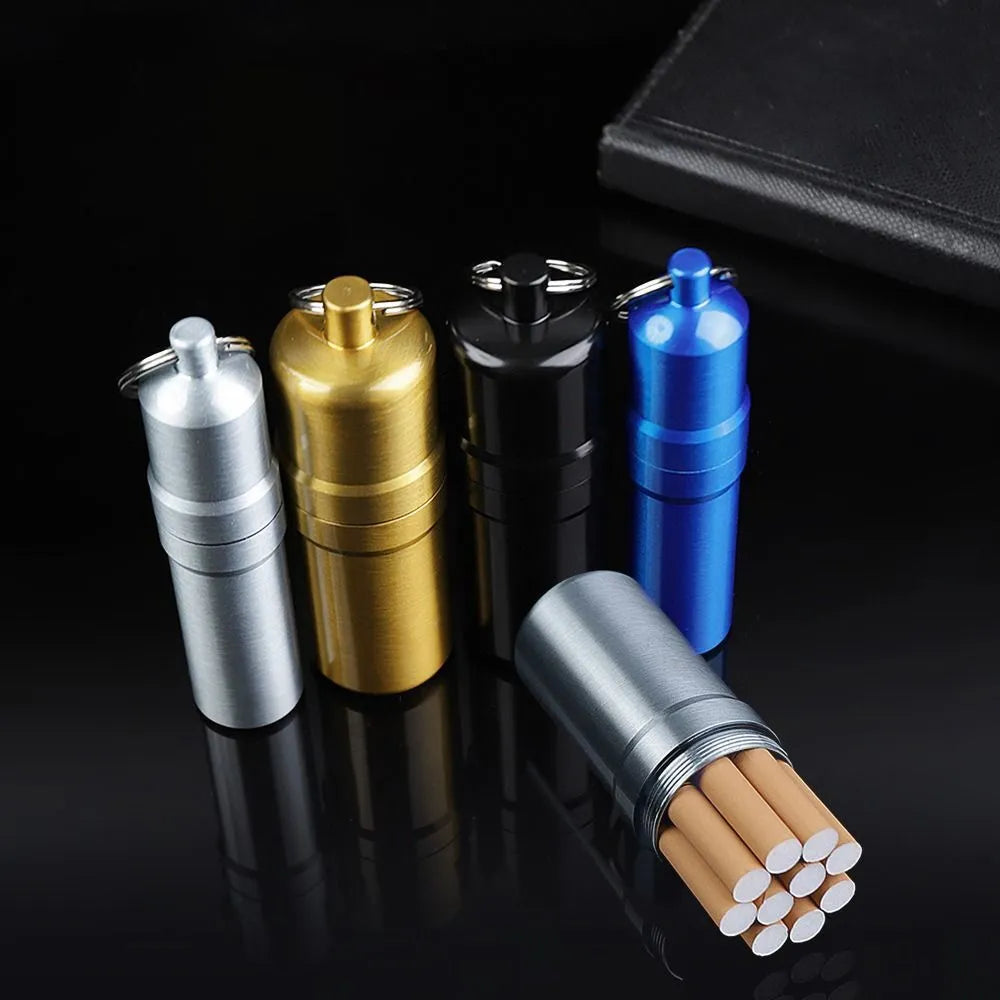 Metal Round Cigarette Case with Keychain