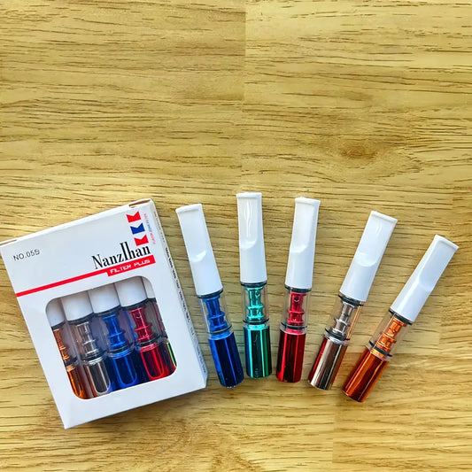 Filter with colorful bases and a box labeled 'Nanzhan' on a wooden surface.