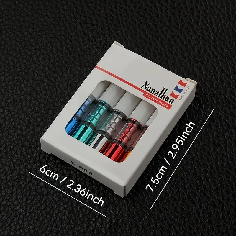 Packaged Filter with dimensions on a textured black background