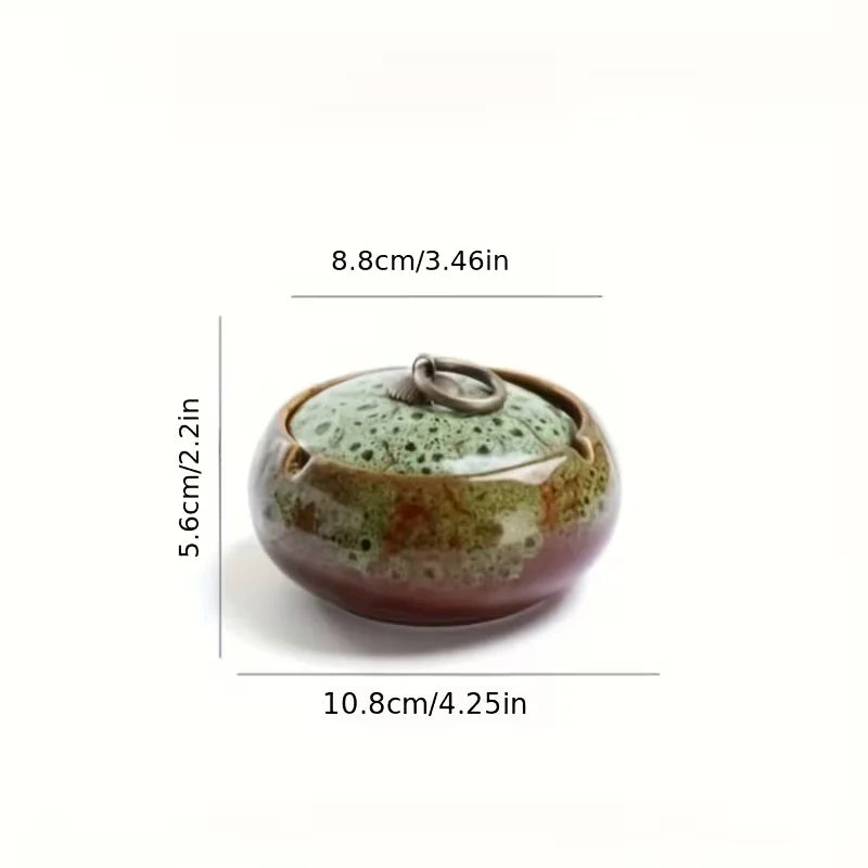 Ceramic Ashtray with dimensions labeled on a white background