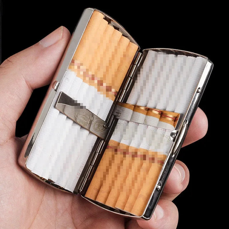 Silver embossed cigarette case on a white background