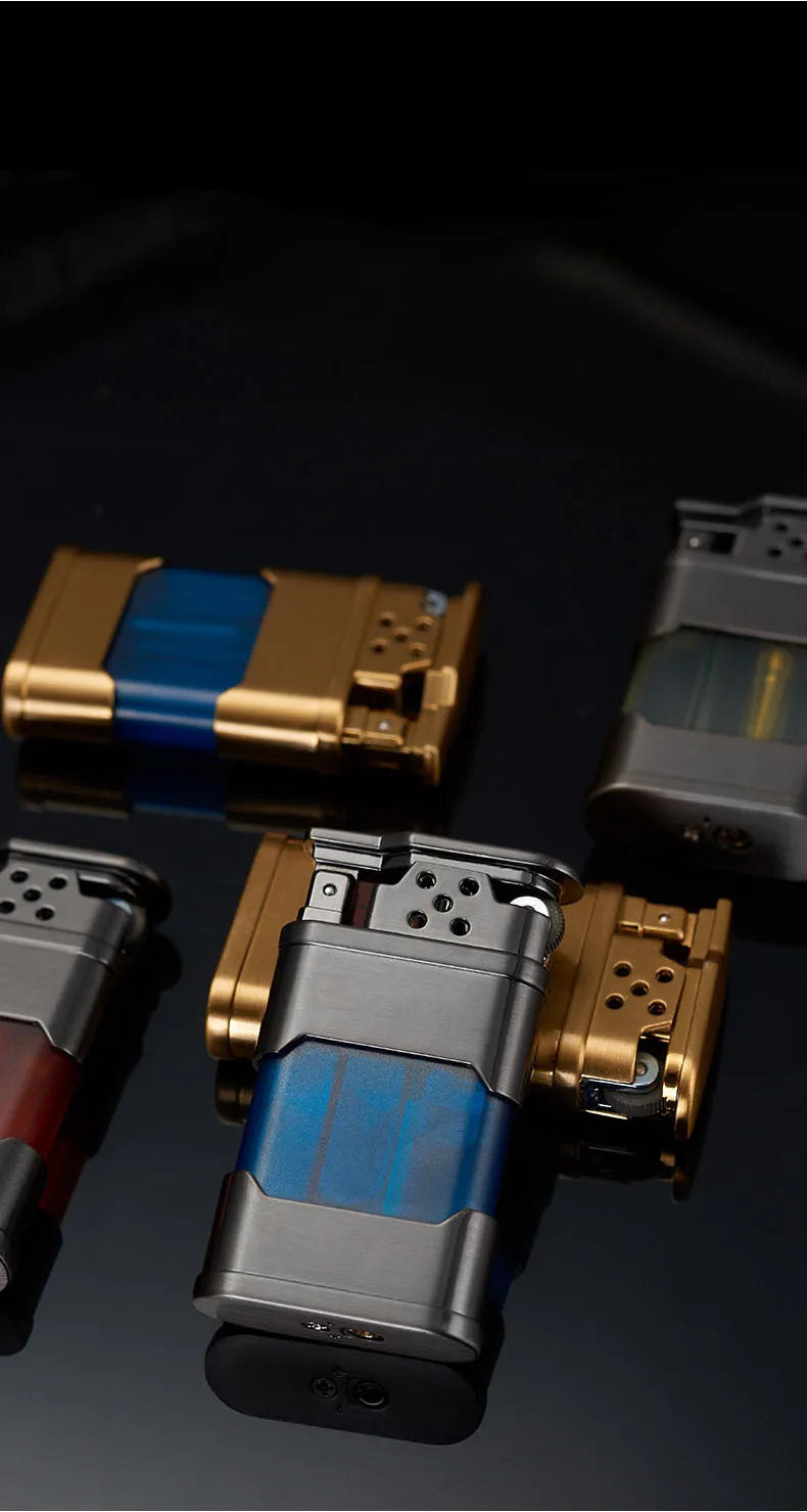 Collection of colorful lighters on a dark background
