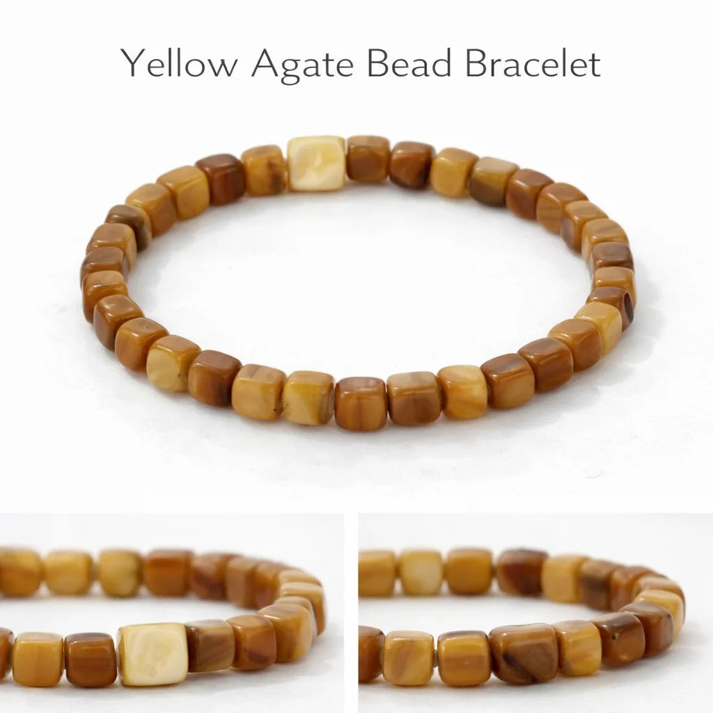 Yellow agate bead bracelet on a white background