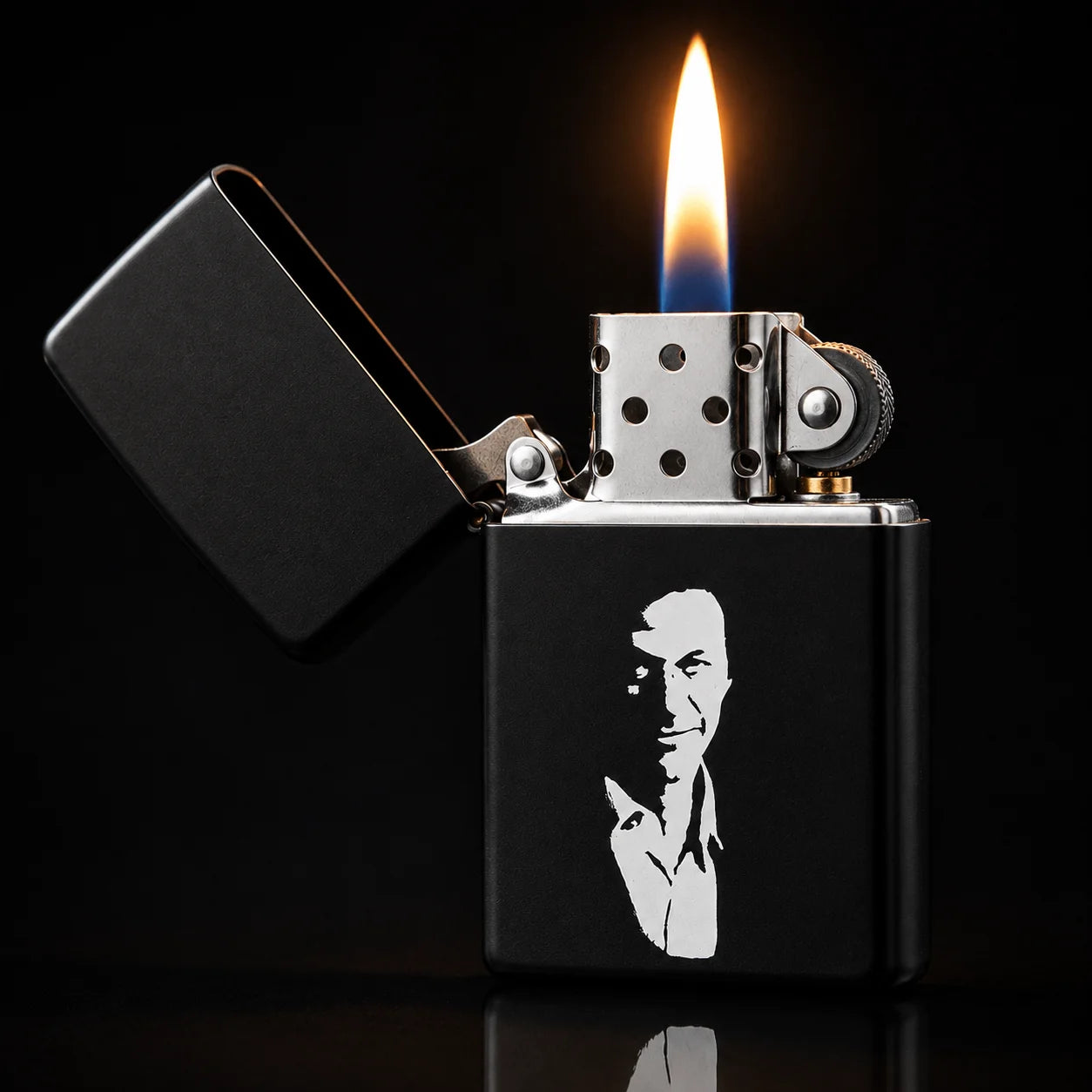 Black Zippo Lighter with imran khan sticker on it