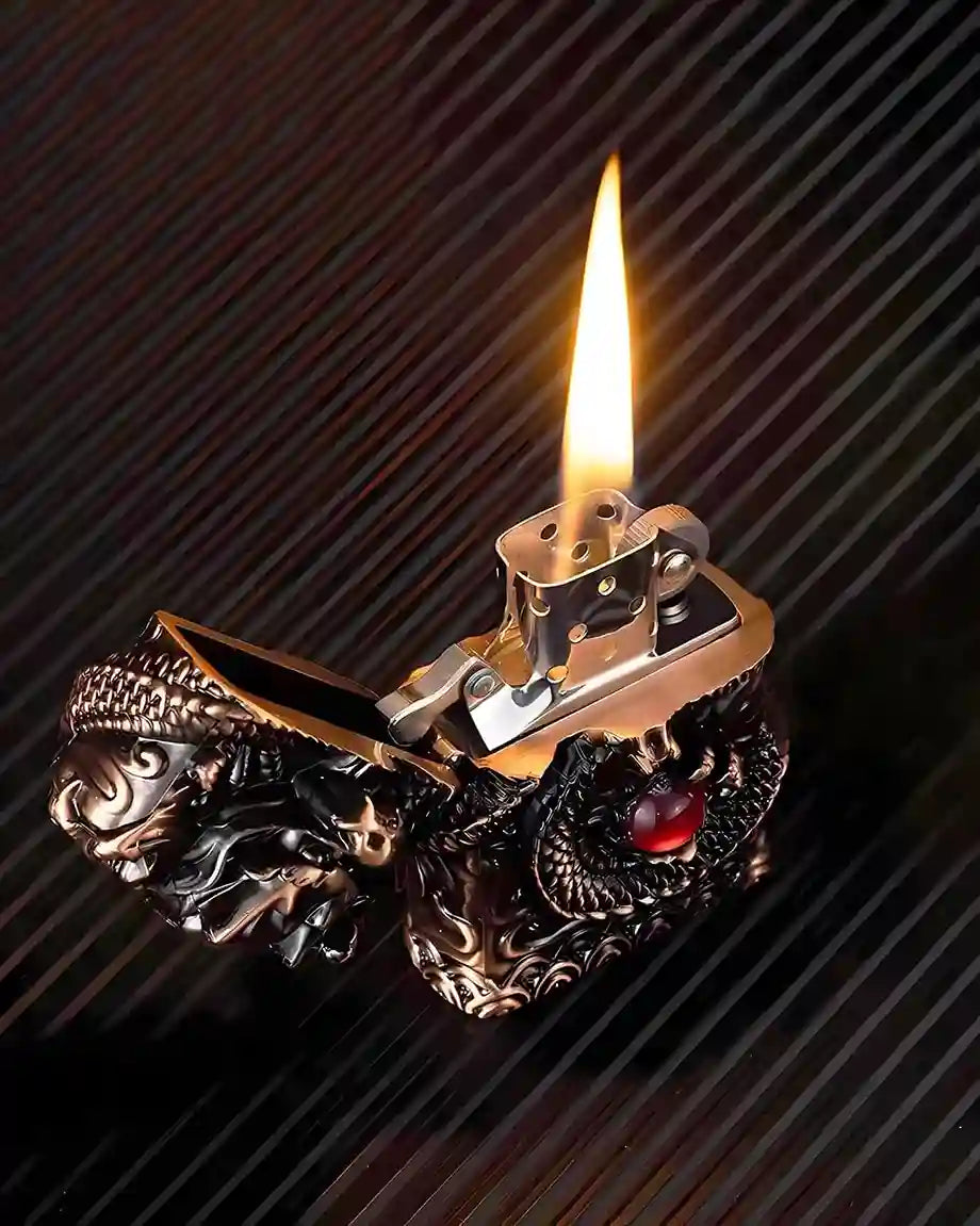 Decorative lighter with a flame on a dark background