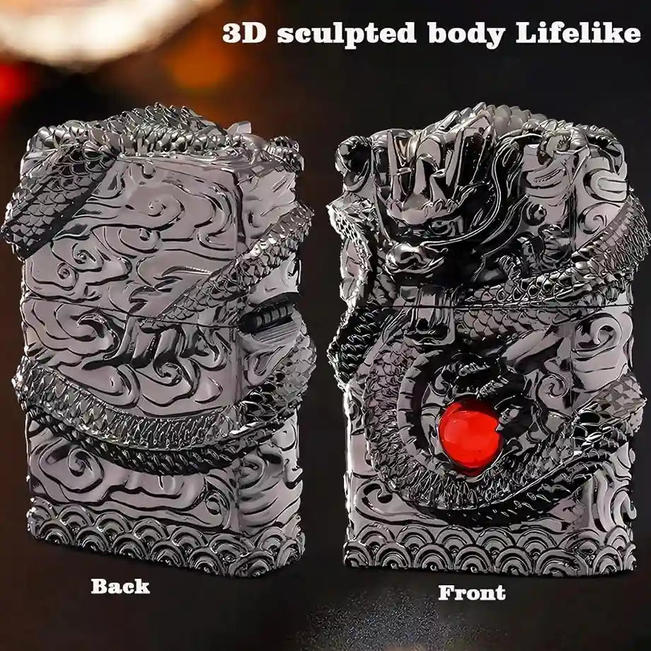 3D dragon-shaped lighter with detailed design on a dark background