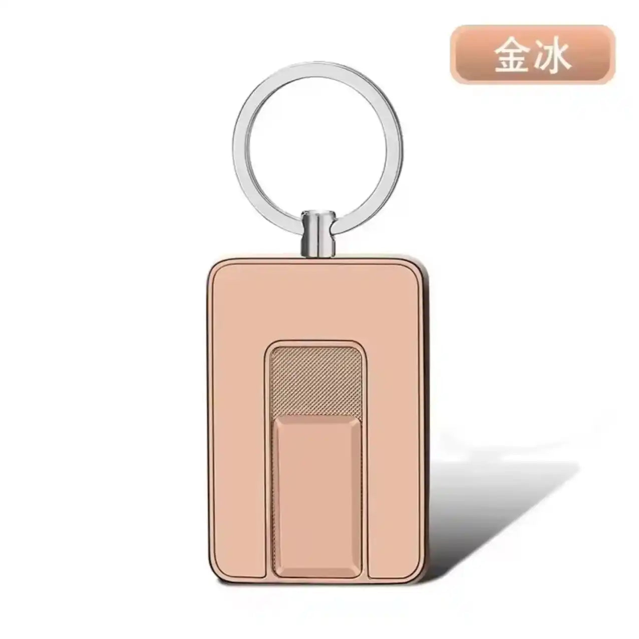 Rose gold keychain lighter on a white background