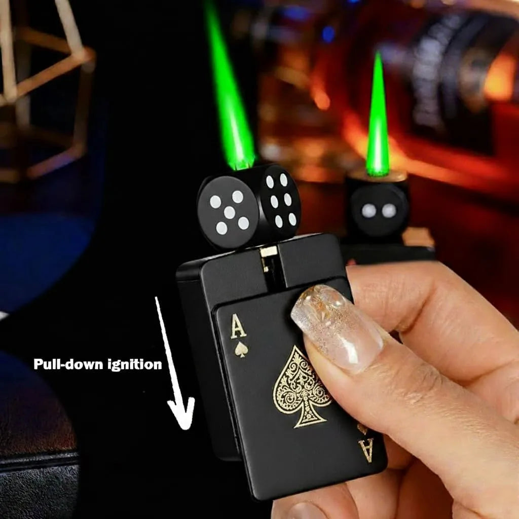 Rotating Green Flame Metal Poker Design Lighter with pull down ignition
