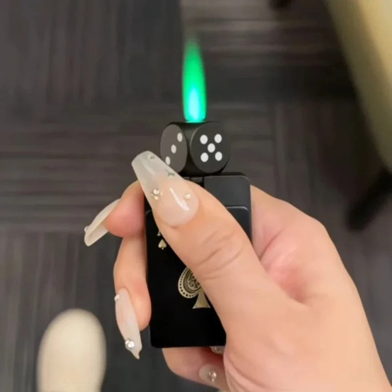 Rotating Green Flame Metal Poker Design Lighter in hand