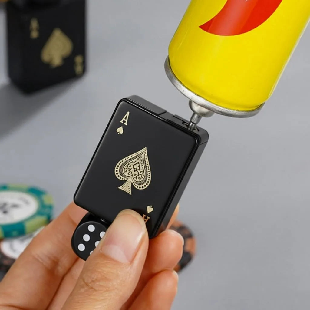 refilling gas in Rotating Green Flame Metal Poker Design Lighter 