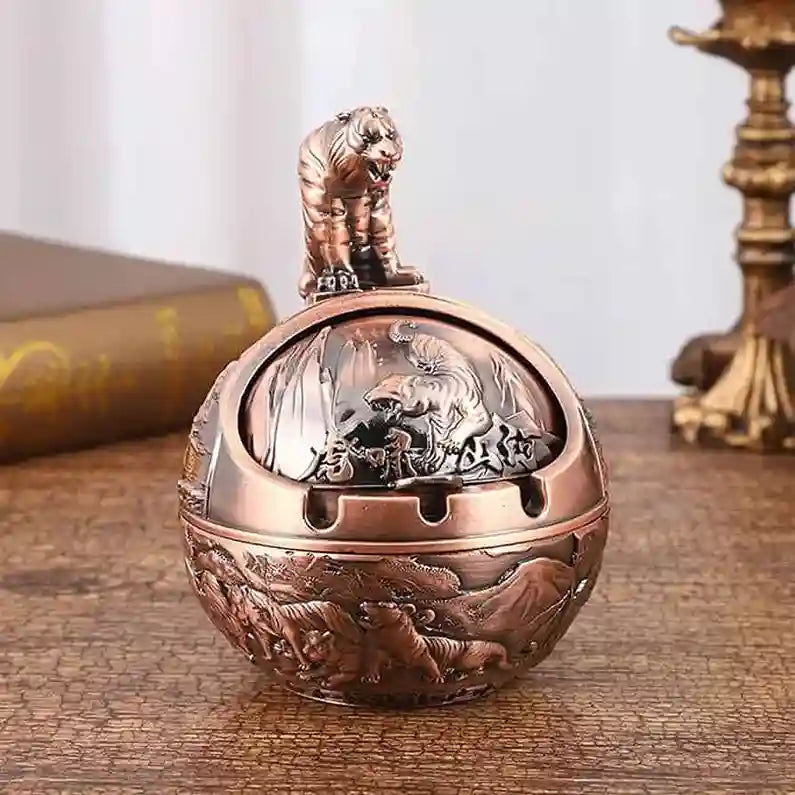 vintage metal Tiger Printed Shaped ashtray