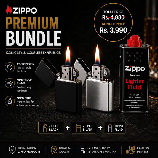 zippo premuim bundle feature images showing two zippo lighter with one fluid